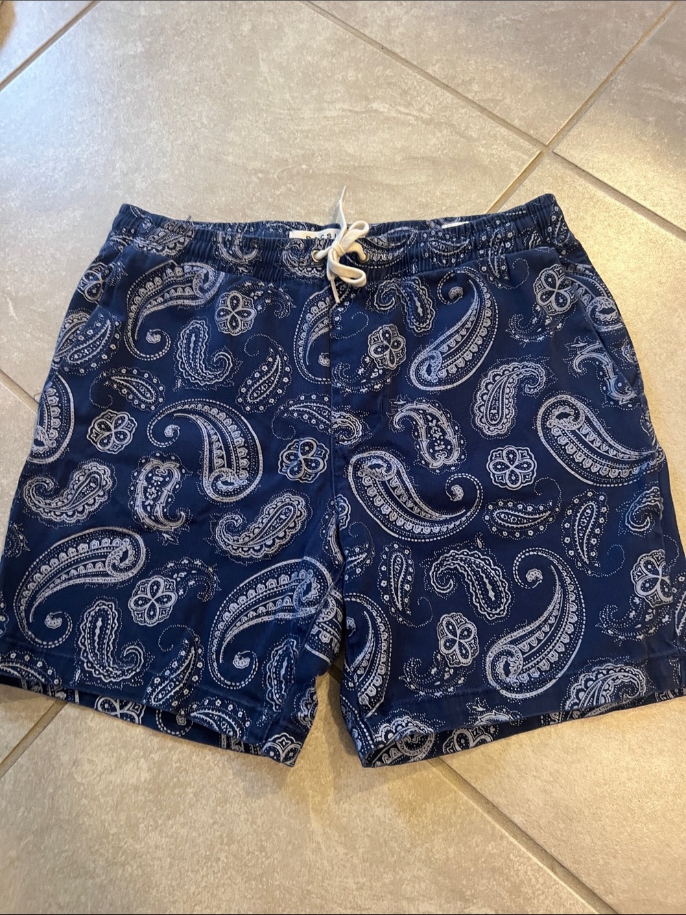 PacSun Navy Paisley Flat Front Shorts with White Drawstring